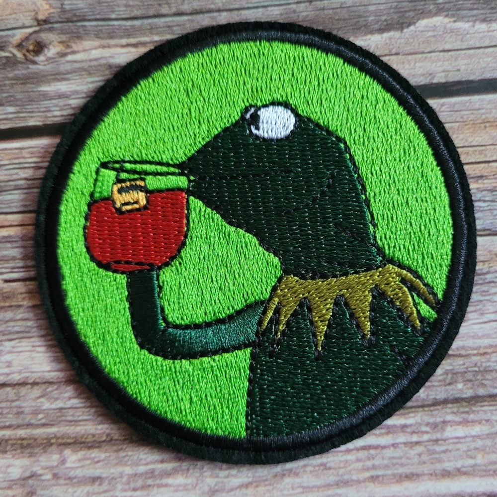 Kermit The Frog Meme Sipping Tea The Mummets Funny y2k Embroidered Patch